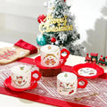 XHL SUB New Christmas Ceramic Coffee Cup and Dish Set Bohemian Style Cartoon Santa Claus Back to School Gift Mug Gift Box Set