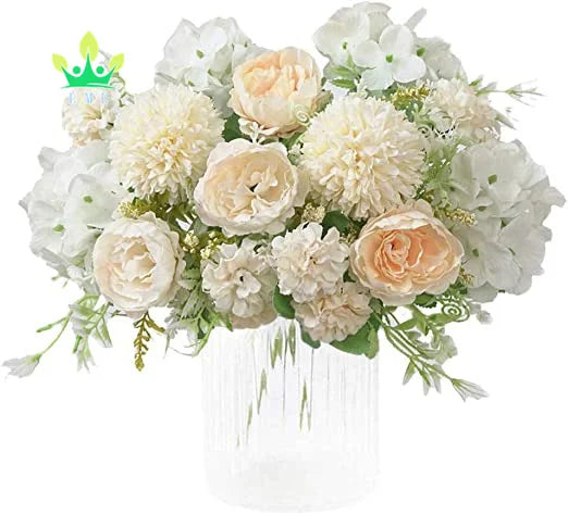 Fake Peony Silk Hydrangea Bouquet Decor Plastic Carnations Realistic Flower Wedding Decoration Table Centerpieces 2 Packs
