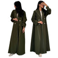 MQ150 Trendy Autumn European Muslim Abaya Windbreaker Jacket Double Breasted Long Sleeve Cardigan Long Trench Coats for Women