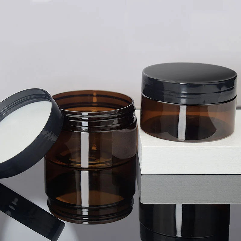 Wholesale 100ml Pet Plastic Amber Cream Cosmetic Jars with Black Screw Cap