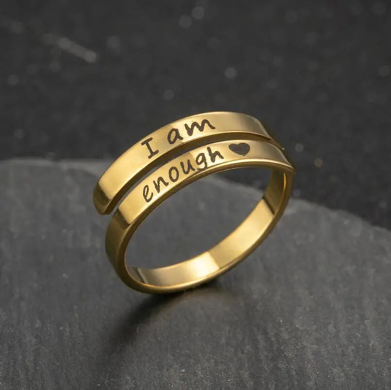 Stainless Steel Letter Engraving Inspirational Jewelry Rings Adjustable Ring Personality Encouragement Gift for Women Teen Girls