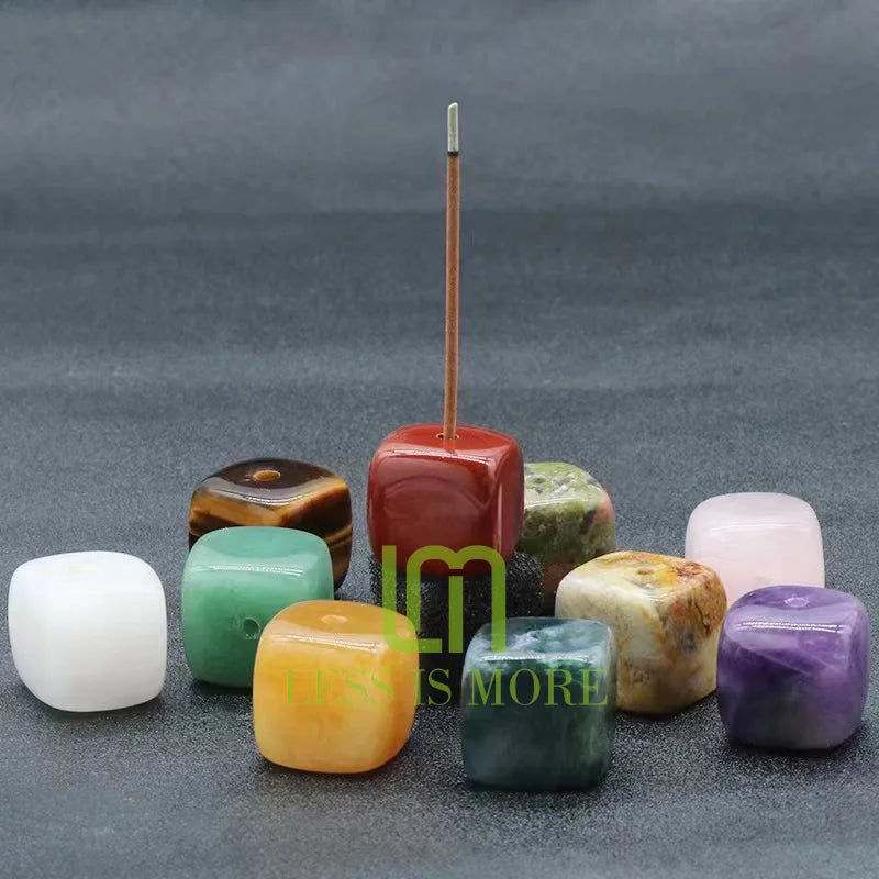 Multi Color Natural Crystal Muslim Square Shape Incense Inserted Base Stick Holder Aromatherapy Stone for Home Decoration