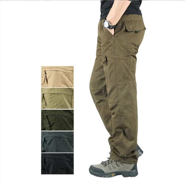 Cargo Pants Men's Elastic Waist Multi-pocket Pants Outdoor Casual Trousers Men's Cotton Loose Sweatpants