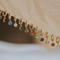 Twelve-month Birthstone Inlaid Diamond Stud Earrings 18K Gold Plated Personalized Zircon Hoop Earrings for Women