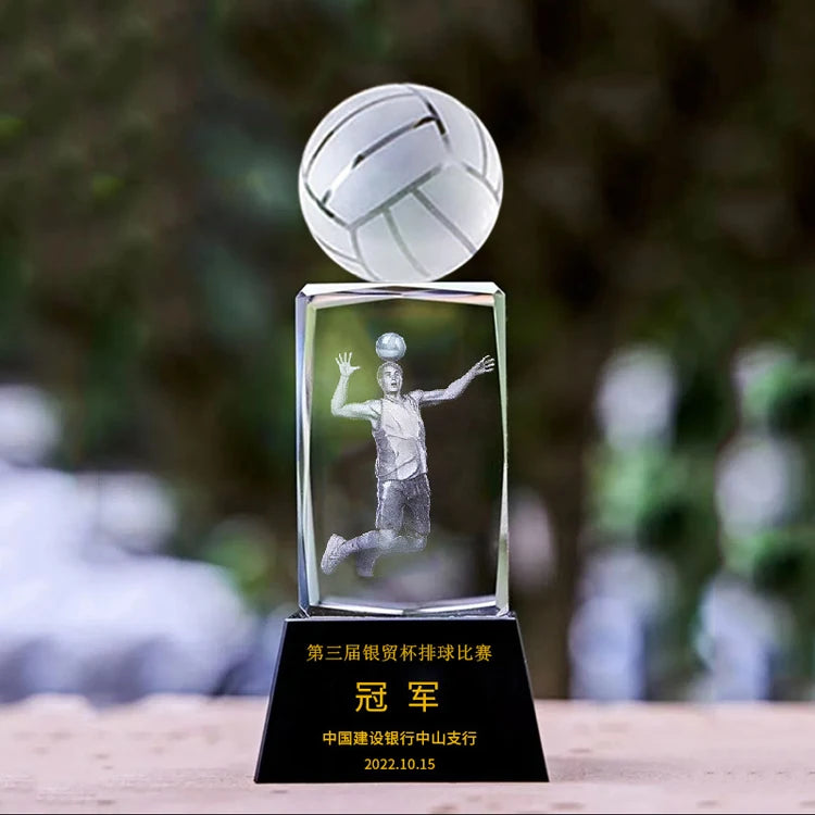 Professional Custom Crystal Block 3d Laser Soccer Crystal Trophy Fantasy Football Trophy Cup