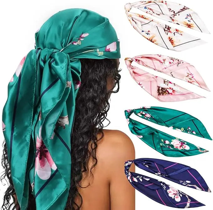 Wholesale Lightweight Satin Ladies Head Scarf 35\" Square Soft Silk Hair Wrap for Sleeping for Beach Wear