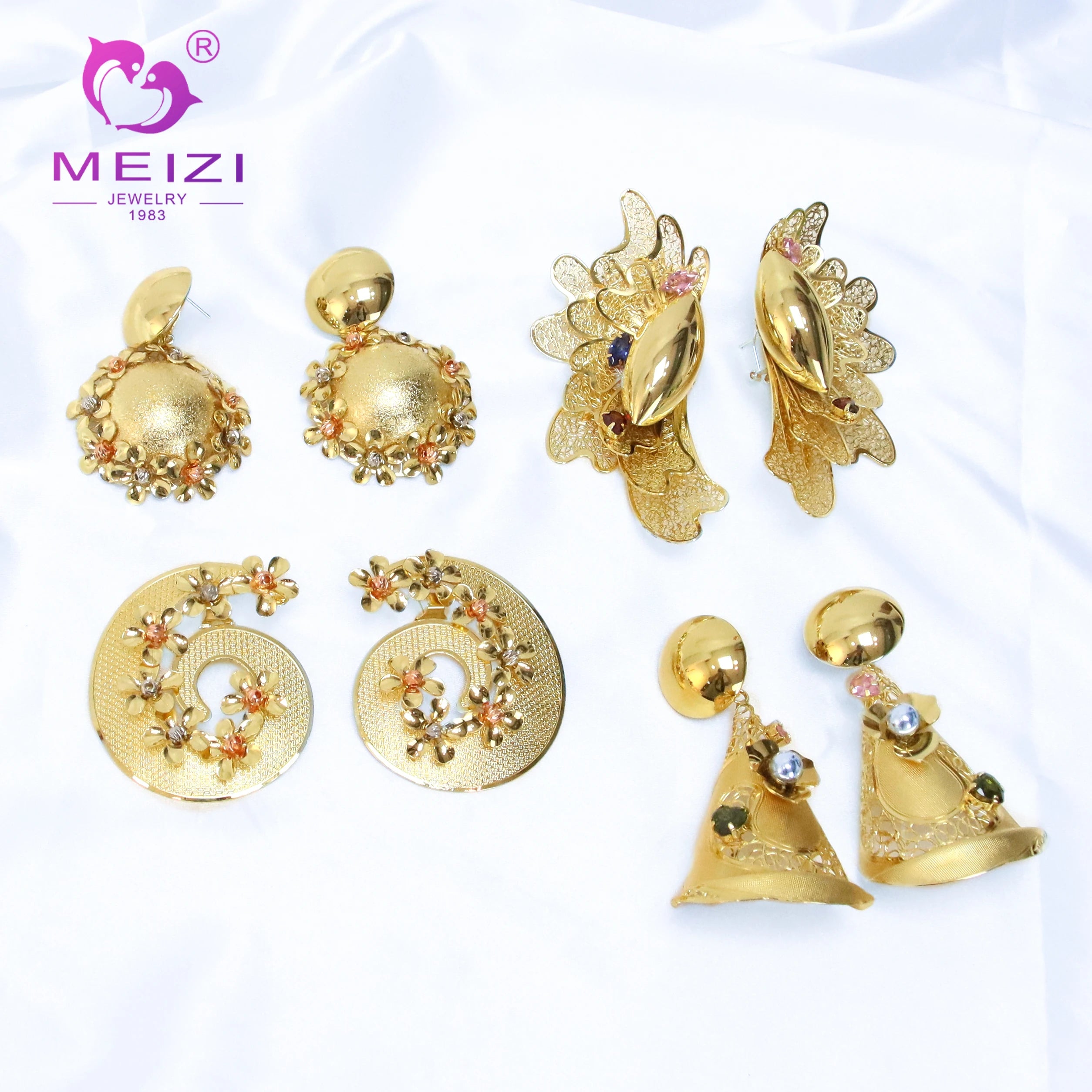 MEIZI JEWELRY's High Quality Luxury 18K Gold Plated Vintage Women's Wedding Jewelry African Earrings Diamond Pearl Gifts Parties
