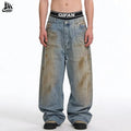 Custom Wide Leg Denim Pants Trousers Bottom Fade Distressed Mud Wash Jeans for Men