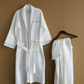 Custom Hotel Bathrobe Light Weight Waffle Bathrobe With Piping Spa Hotel Bathrobe with Binding