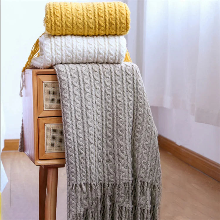 Wholesale Nordic Couch Cover Knitted Decorative Blanket Soft Solid Color Sofa Outdoor Throws Knit Blanket Decor for Home