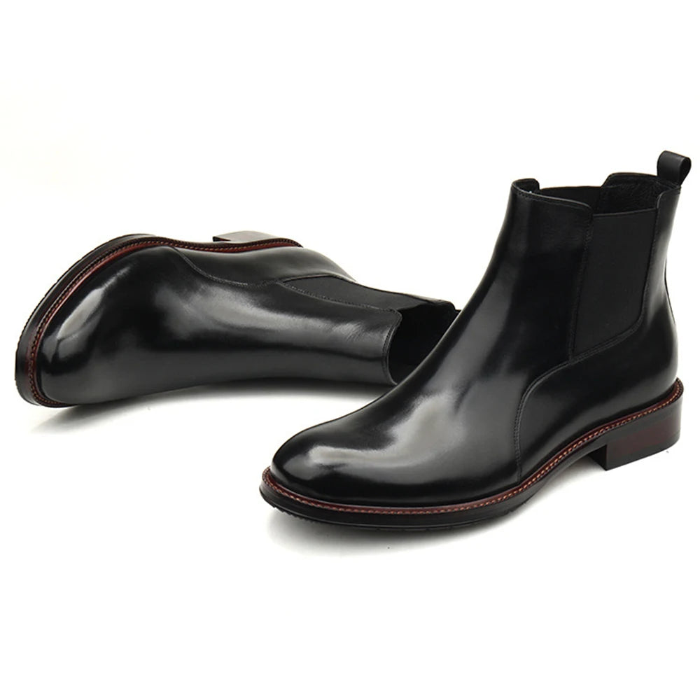 New Fashion Wear-Resistant Men's Genuine Leather Chelsea Boots Black Sheep Fur Lining Winter Warm Breathable Travel Party