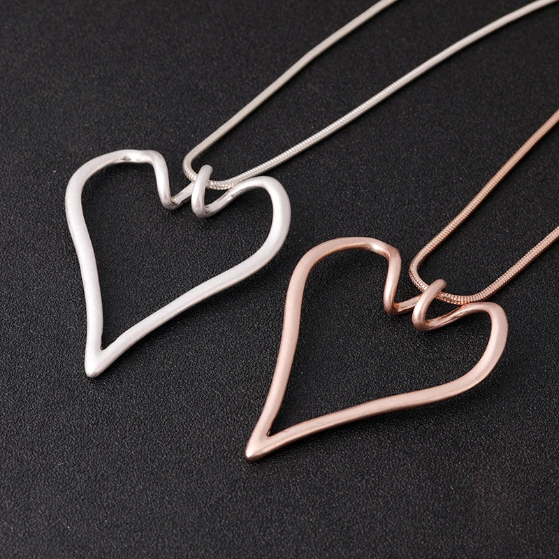 TongLing Fashion Trendy Necklace Women Alloy Long Snake Chain Heart Pendant Necklace for Lover Gift