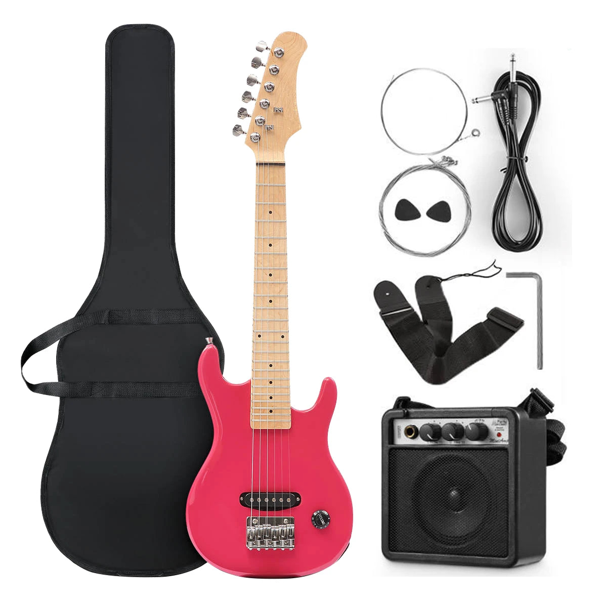 HUASHENG Popular 30 Inch Kids Electric Guitar OEM ODM Musical Instrument Toy Small Kid Electric Guitar Kit with Bag Amplifier