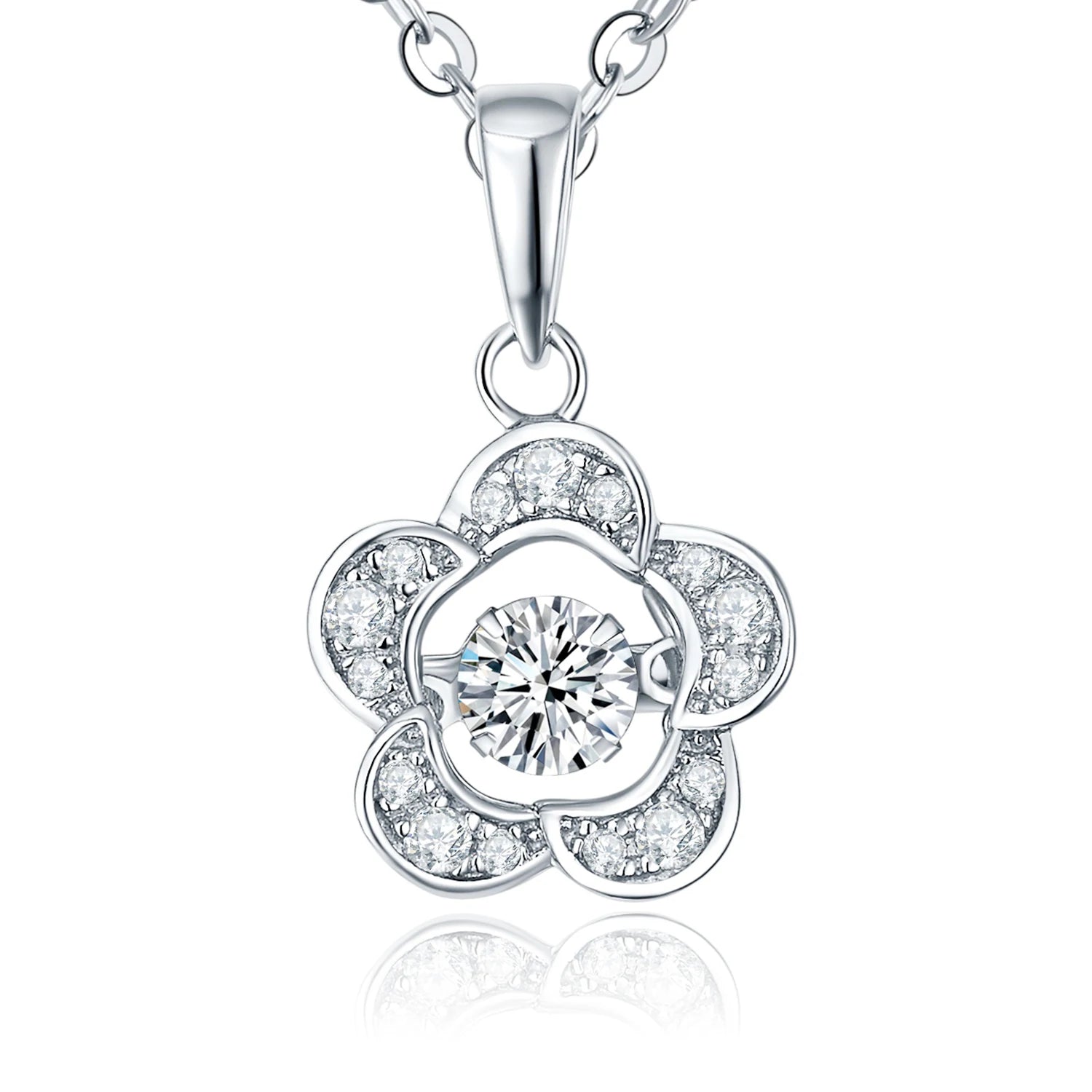 Flower 925 Sterling Silver Dancing Cz Hollow Four Leaf Clover Pendant Cubic Zirconia Jewelry for Women Wedding