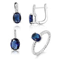 925 Sterling Silver Twisted Rope Trio Set | Oval Zirconia Ring Earrings & Pendant Rhodium/Rose Gold/Yellow Gold Plating Options