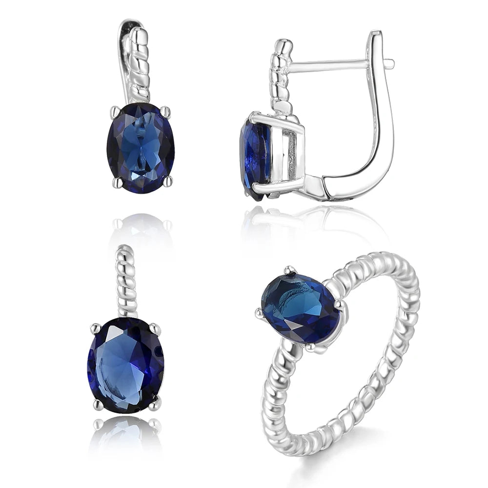 925 Sterling Silver Twisted Rope Trio Set | Oval Zirconia Ring Earrings & Pendant Rhodium/Rose Gold/Yellow Gold Plating Options