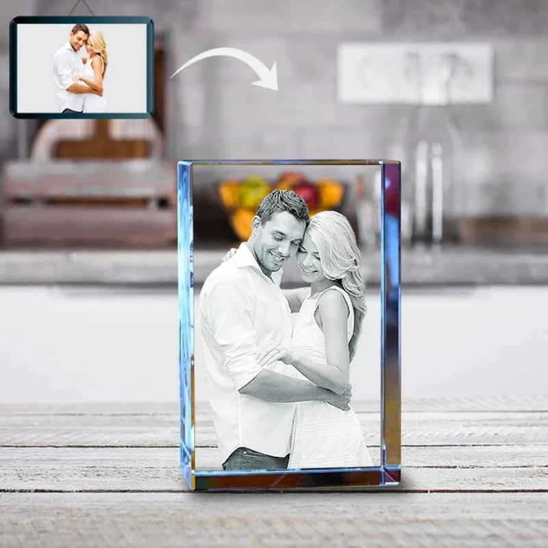 Droppshipping Personalized 3D Crystal Photo Laser Etched Glass Block with Optional Led Base for Night Light