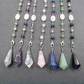Natural Stone Hexagonal Awl Bullet Healing Reiki Crystal Pendant Life Tree Pendant Chain