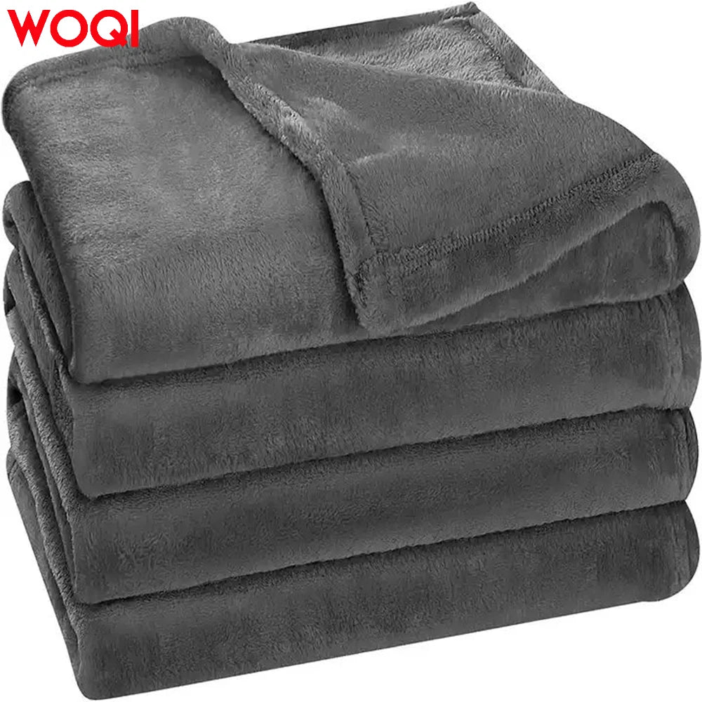 For Woqi Utopia Luxury Grey 300GSM Anti-Static Bedding Fleece Blanket Microfiber Fuzzy Soft Texture for Camping Polyester