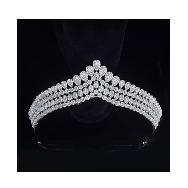 Luxury CZ Bridal Hair Accessories Crown Tiaras Sparkling Girls Big Diadem Crowns for Princess Queen Wedding Party