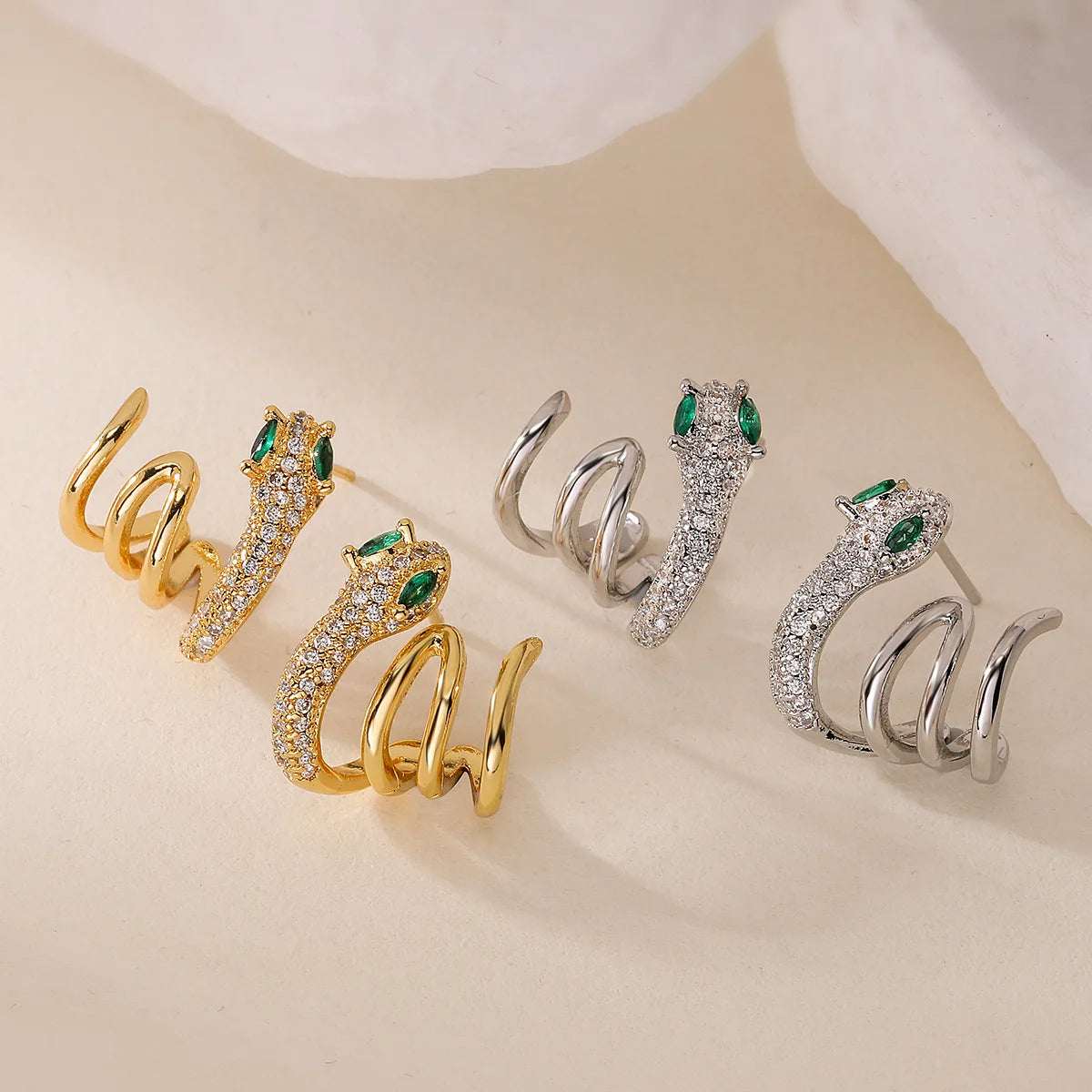 2025 Fashion Snake Stud Earrings 18K Gold Plated Brass Earrings Zircon Earrings Jewelry for Girls Women