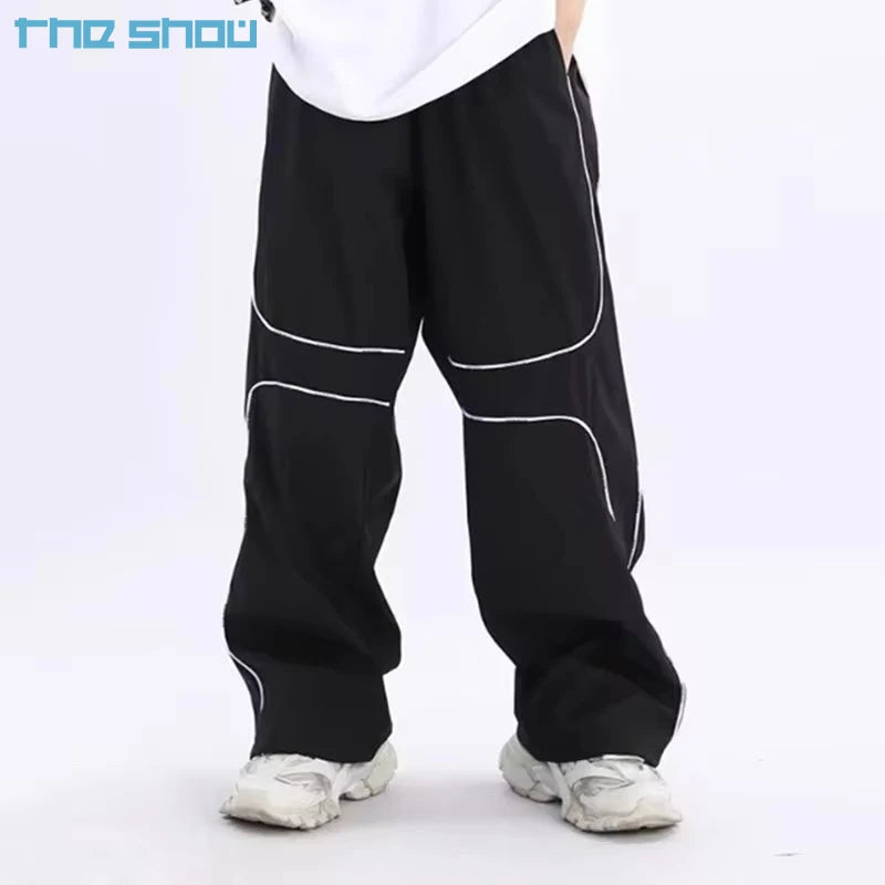 Fashion Windbreaker Nylon Piping Pants  Plus Size Trousers Custom Men Sweatpants Loose Nylon Casual Jogger Trousers Pants Men
