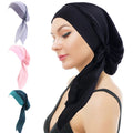 GTOP Wholesale Custom Logo Muslim Polyester Elastic Headwrap Scarf Turban Plain Broad Pre-tied Headscarf Turbans for Women
