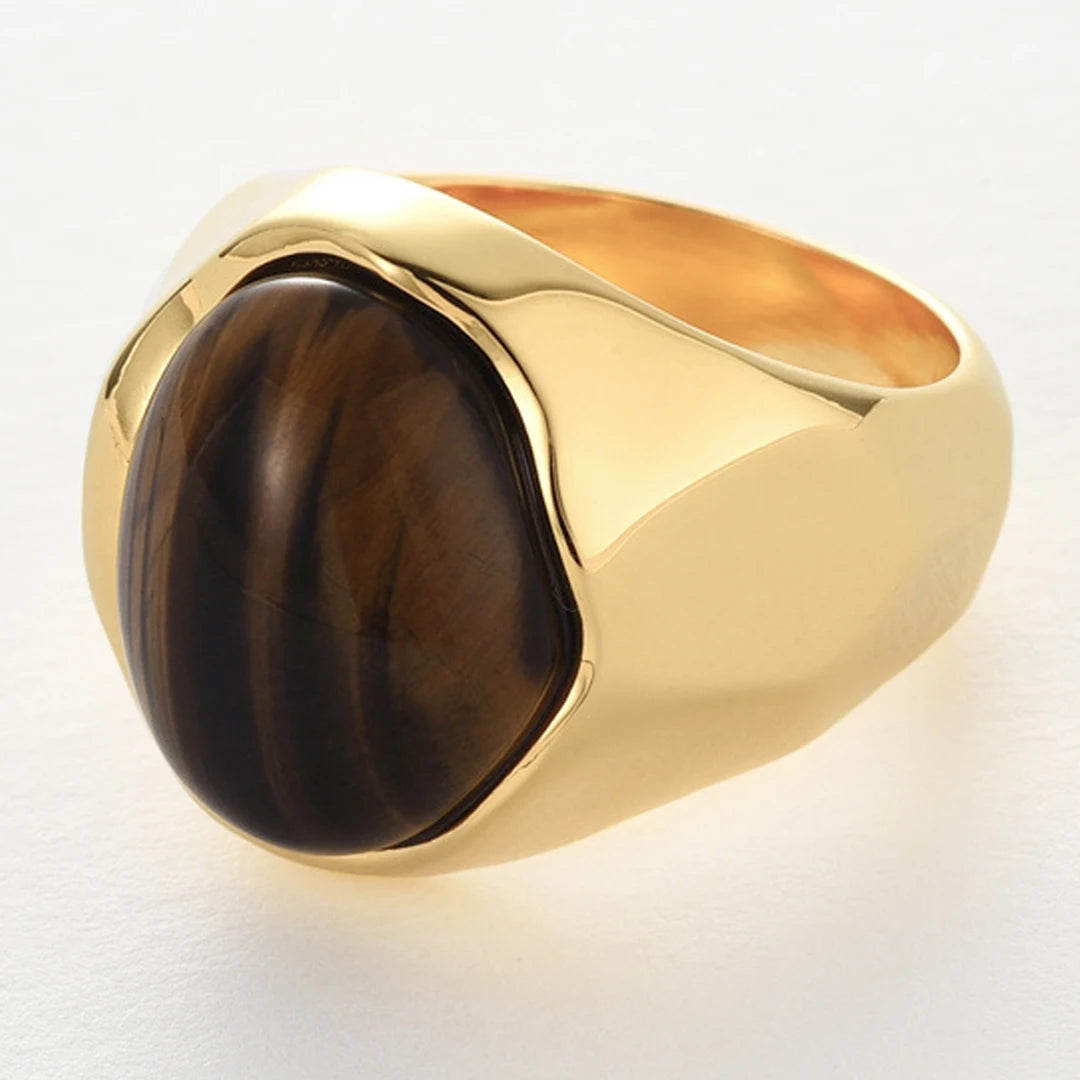 Fashion Brass Electroplated 18k Gold Inlaid Natural Tiger's Eye Stone Rings for Women Jewelry Factory Wholesale