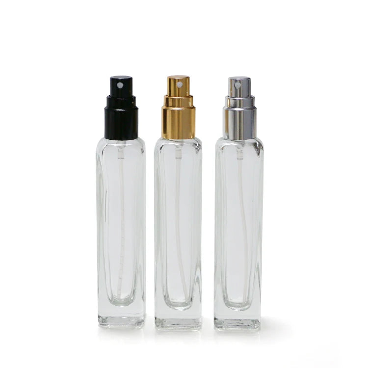 Luxury 15ml Slender square Shape Perfume Bottle Packaging clear Glass Fragrance Bottles with Atomizer Aluminum Sprayer Cap