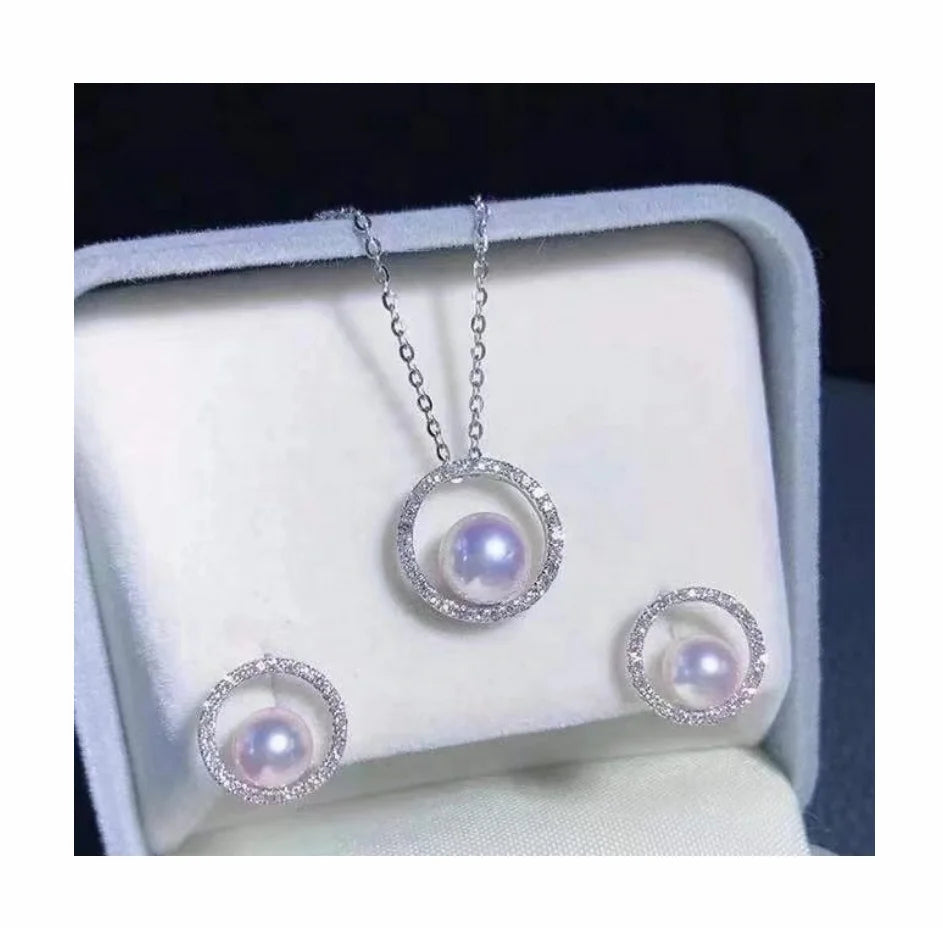 JW026 6-8mm DIY Natural Real Freshwater Pearl Set Charm  Accessories 925 Sterling Silver  Gold Plated Jewelry Set for Women
