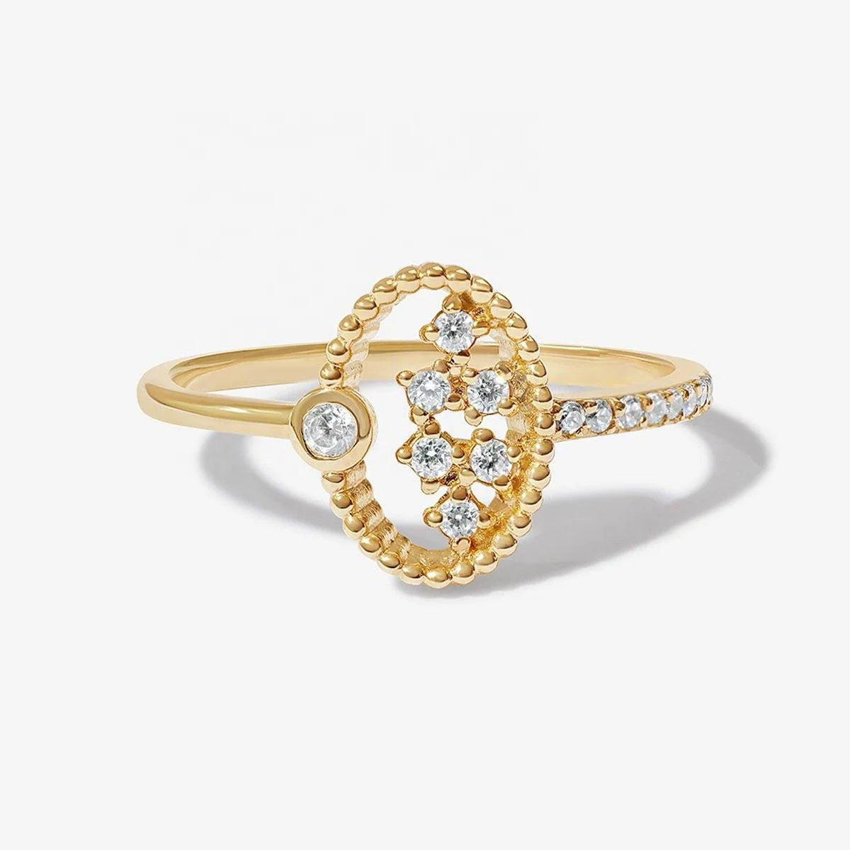 LOZRUNVE 18k Gold Plated Sterling Silver Dainty Diamond Oval Ring for Women Girl