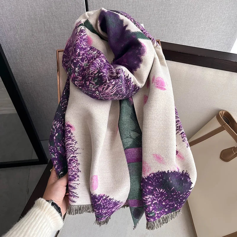 Winter Travel Cashmere Poncho Women Scarf Luxury Double Side Print Casual Warm Pashmina Blanket Stoles Wraps Shawl Bufanda New