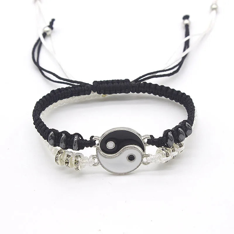 Yin Yang Couple Friendship Bracelets Knit Handmade Tai Chi Charm Adjustable Rope Bracelets for Gifts