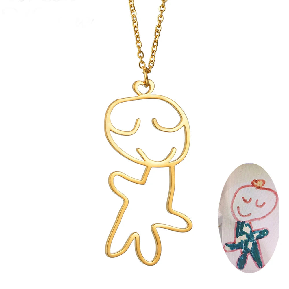 Customized Children's Drawing Necklace Kid's Art Personalized Draw Necklace Custom Signature Artwork Design Name LOGO Necklace