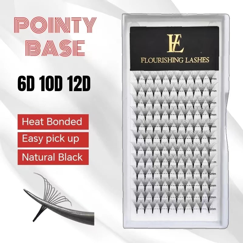 Wholesale Pre Made Pointy Base Volume Fan Eyelash Extensions 6D 10D 12D .05 0.07mm Pointy Long Stem Premade Volume Eyelash Fans