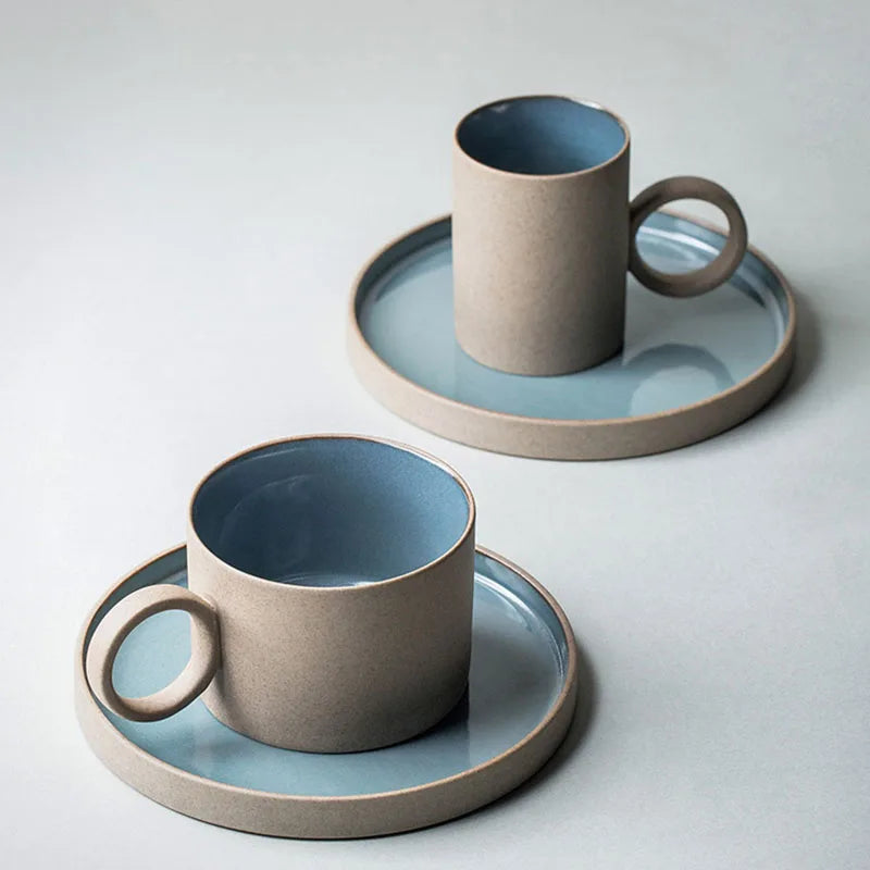 Japanese Nordic Style Retro Stoneware Ceramic Water Cup Ceramic Coffee Mug with Saucer