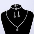 Jachon Luxury Square Zircon Four Piece Set Bridal Jewelry Accessories-Necklace Earrings Bracelet Ring for Wedding and Party