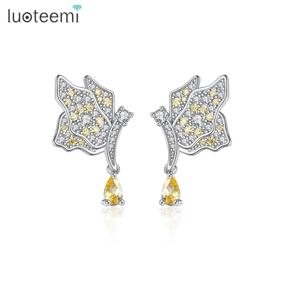 LUOTEEMI Colorful Earing Zircon Lady Fashion Large Jewelry Dangling Flower Butterfly Dangle Earring Silver