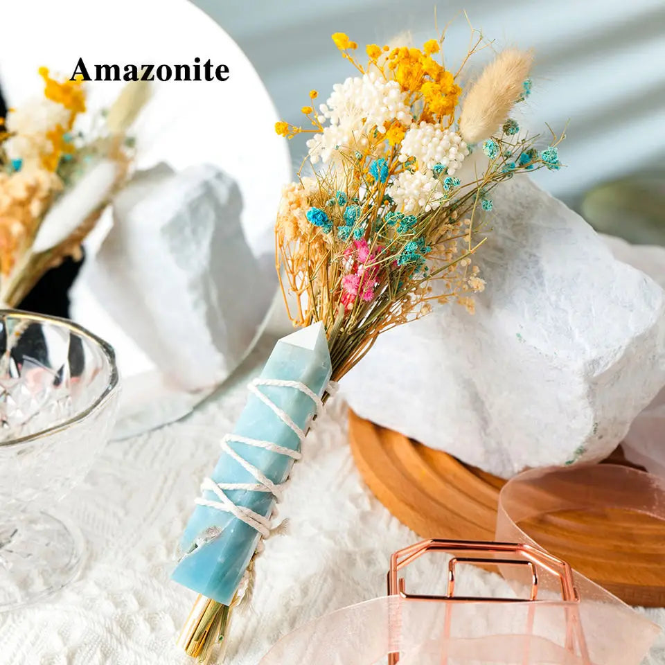 Wholesale Natural Ornament Gift Gemstone Crystal Point Tower Wand Flower Bouquet