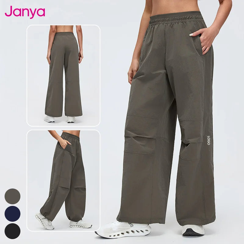 Janya Women's Water-repellent Straight-leg Outdoor Cargo Pants Cinchable Cuff High-Rise Jogger Casual Elastic Waist Sports Pants