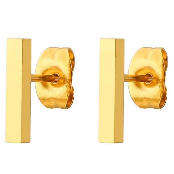 Geometric Simple Classic Stainless Steel Gold Plated Square T Shaped Stud Earrings Titanium Steel Long Bar Earrings for Women