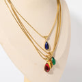 Wholesale Waterproof 18K Gold Plated Stainless Steel Necklace With Birth Stone Water Drop Zircon Pendant Necklace for Women