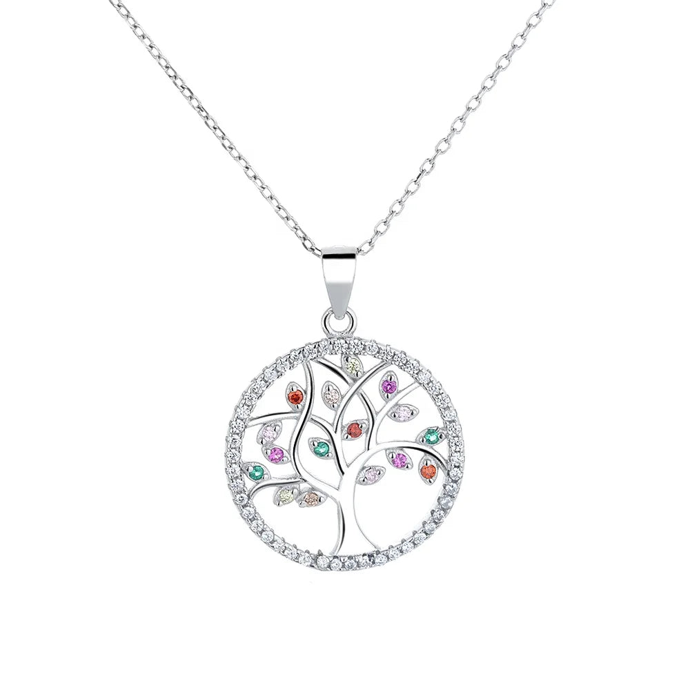 925 Silver Tree of Life Necklace Zircon Pendant Necklace Sterling Silver