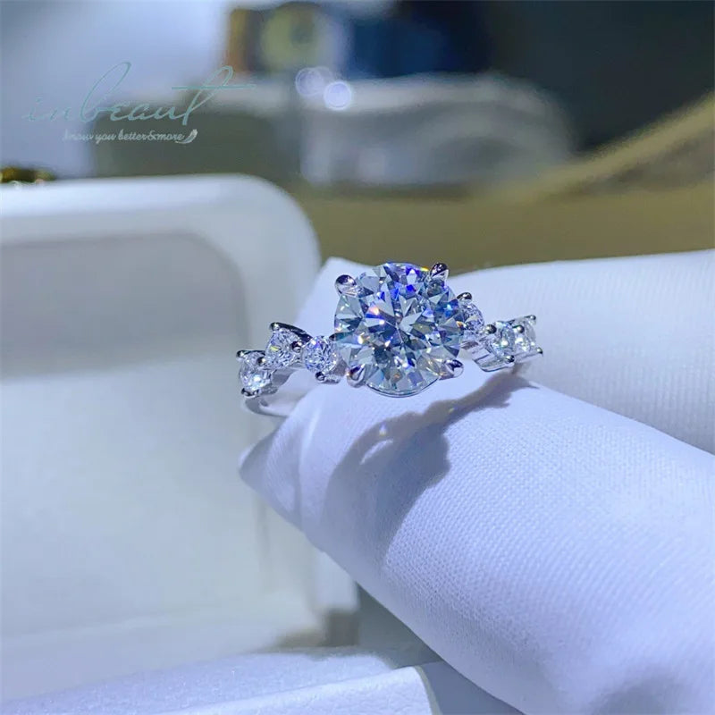 Silver 925 Original 2 Carat Brilliant Cut Pass Diamond Test Shining D Color Moissanite Wedding Ring for Teen Girls Fine Jewelry