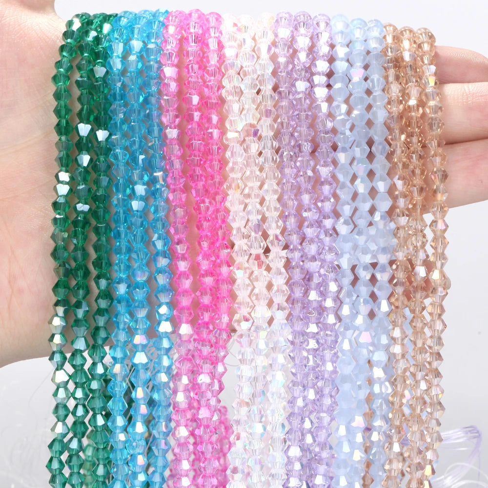 New 4mm Natural Faceted Rhomboid Shape Colorful Crystals Glass Loose Beads Jewelry Making DIY Bracelet Necklace Accessories 15.5