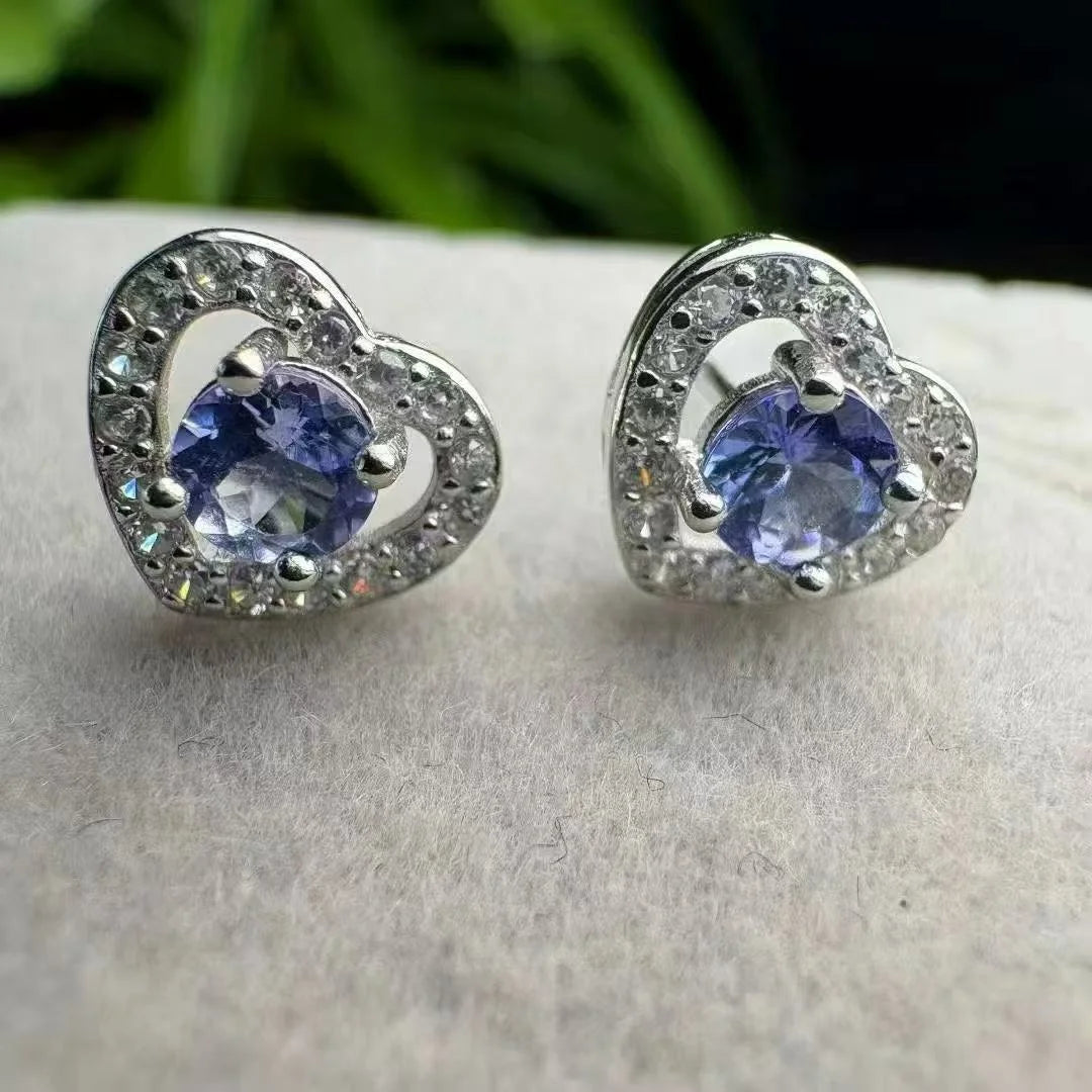 Spiritual Healing  Crystal Stone Jewelry Tanzanite 925 Sterling Silver Earrings for Anti Stress and Anxiety