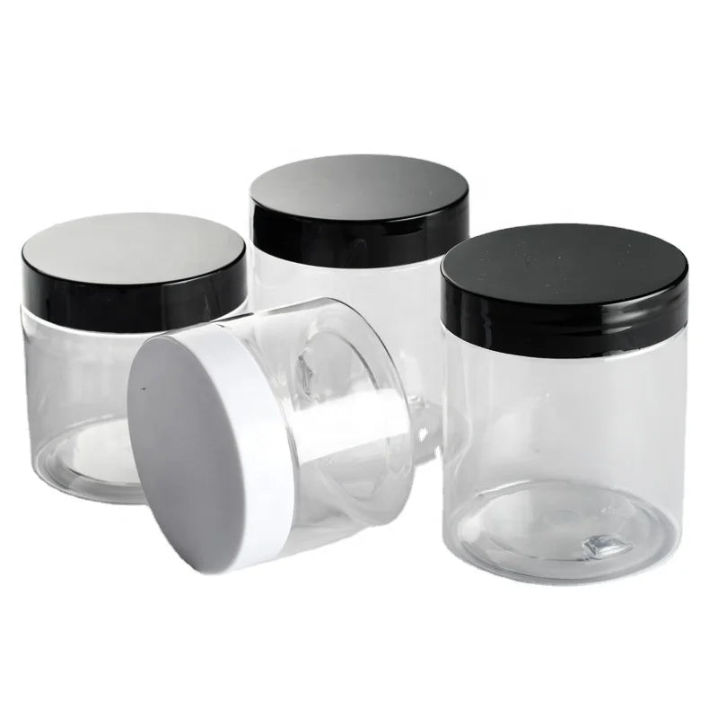 Wholesale Empty Body Scrub Cream 50g 100g 120g 150g 200g 250g 300g  500g  clear Plastic PET Jar with White Black Cap