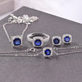 Lab Grown Blue Sapphire Gemstone Jewellery Set Ring Pendant Necklaces &  Earrings 925 Silver Jewelry Set for Women and Girls