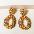Kaimei 2022 Exaggerated Geometric Water Drop Earrings Diamond Personalized Retro Teardrop Milky Yellow Diamond Earrings Jewelry