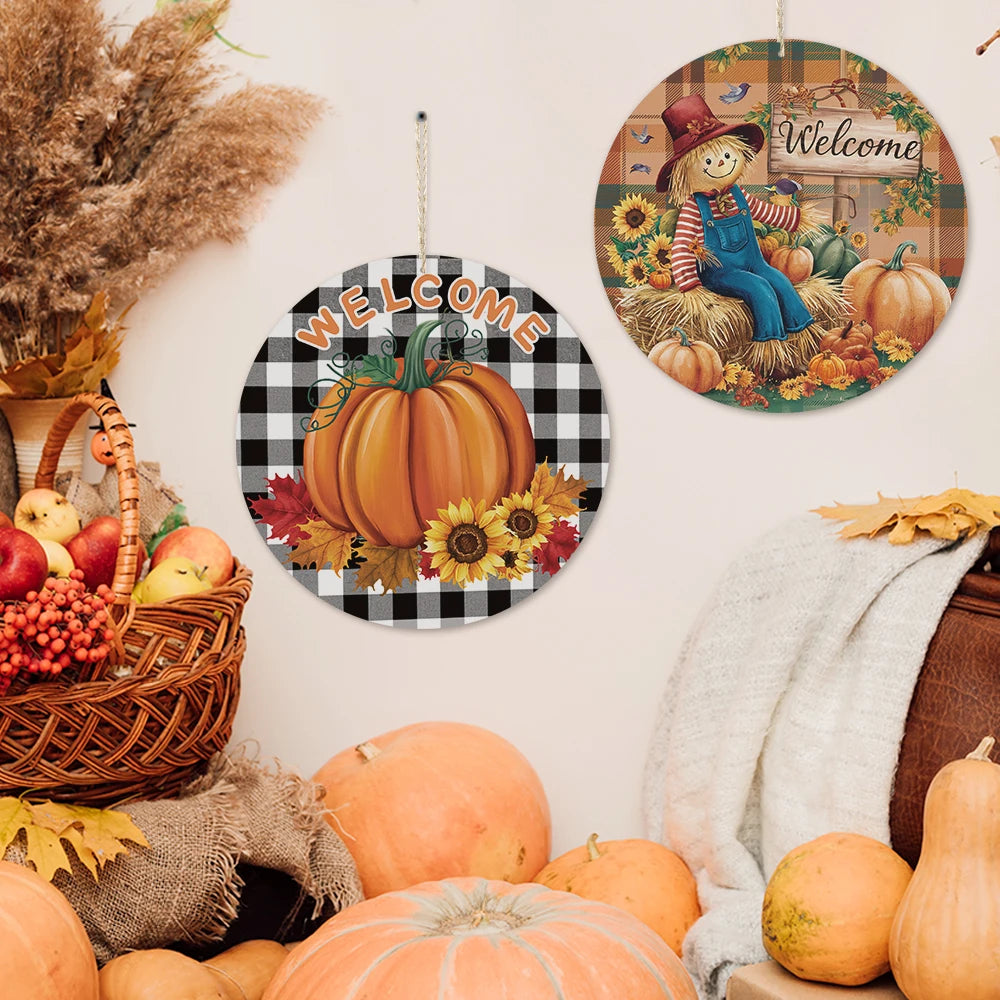 30cm Autumn Round Wooden Hanging Wall Sign Fall Grateful and Blessed Fall Wood Wall Decor Gift